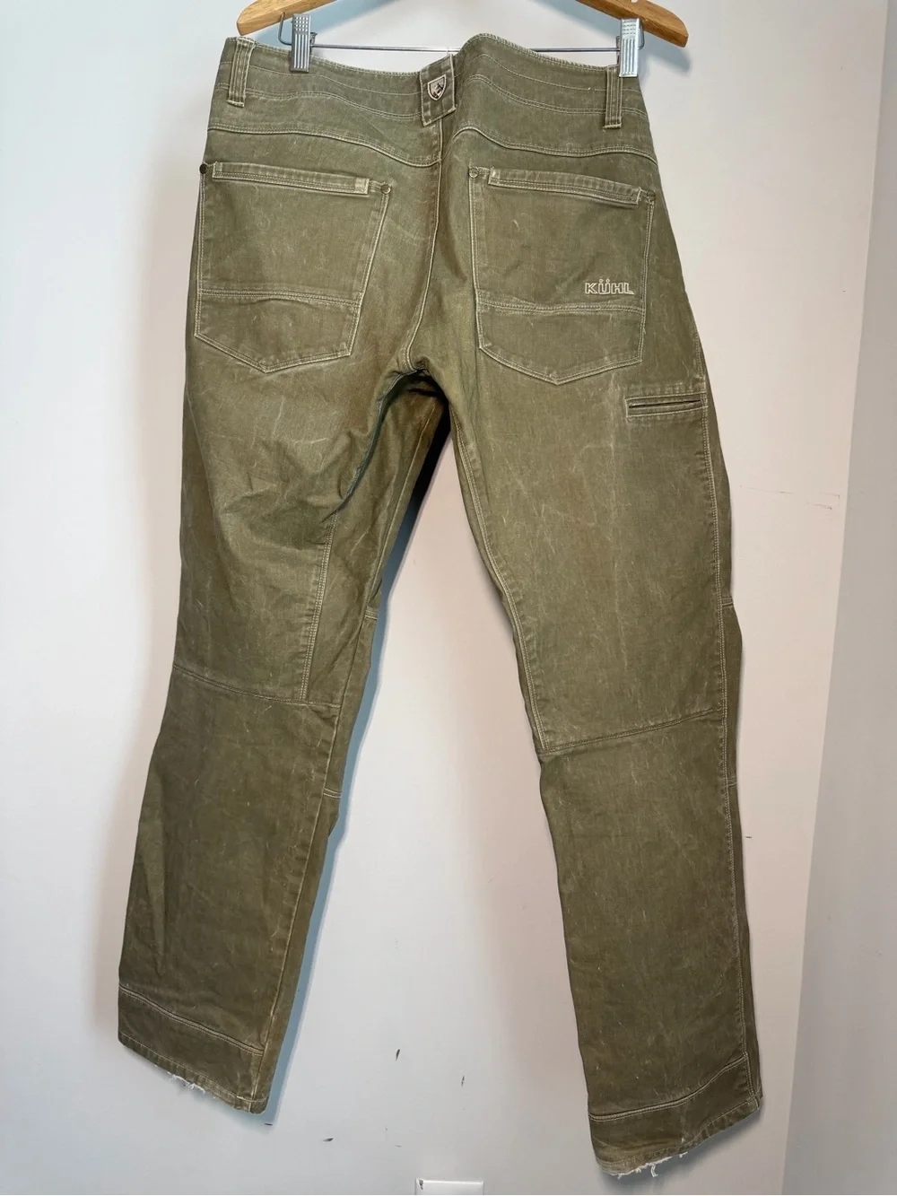 KÜHL RYDR Vintage Patina Pants Olive Green Canvas Workwear Hiking 36x32